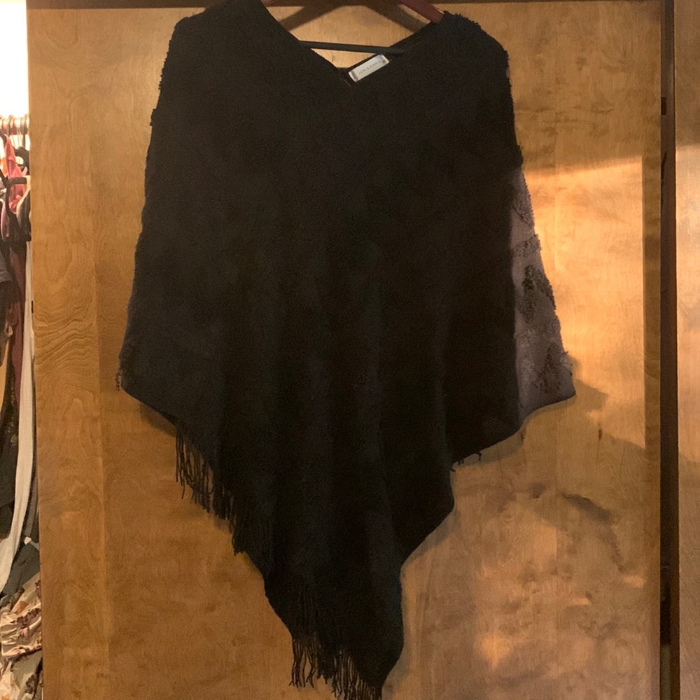 Lightning bolt black pancho sweater